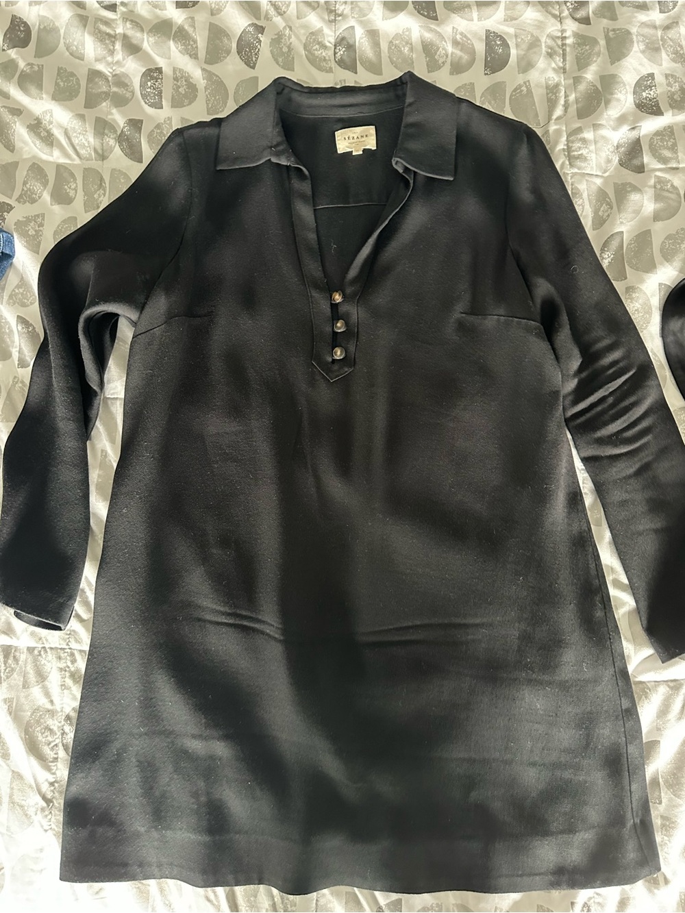 Sezane Black Mini Dress with Button Placket